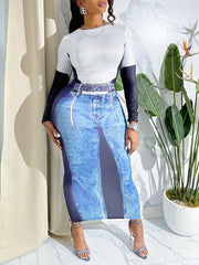 Denim Print Dress--Clearance