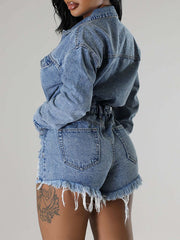 Indiebeautie Distressed Snap-Front Denim Romper