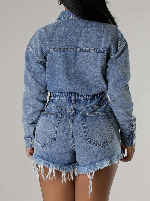 Indiebeautie Distressed Snap-Front Denim Romper