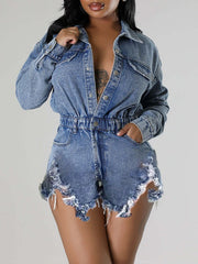 Indiebeautie Distressed Snap-Front Denim Romper