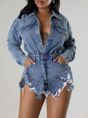 Indiebeautie Distressed Snap-Front Denim Romper