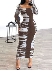 Indiebeautie – Bedrucktes, geripptes Kleid mit Schlitz