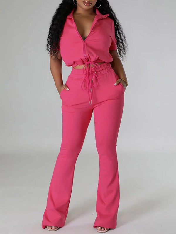 Indiebeautie Solid Zip Top & Drawstring Pants Set