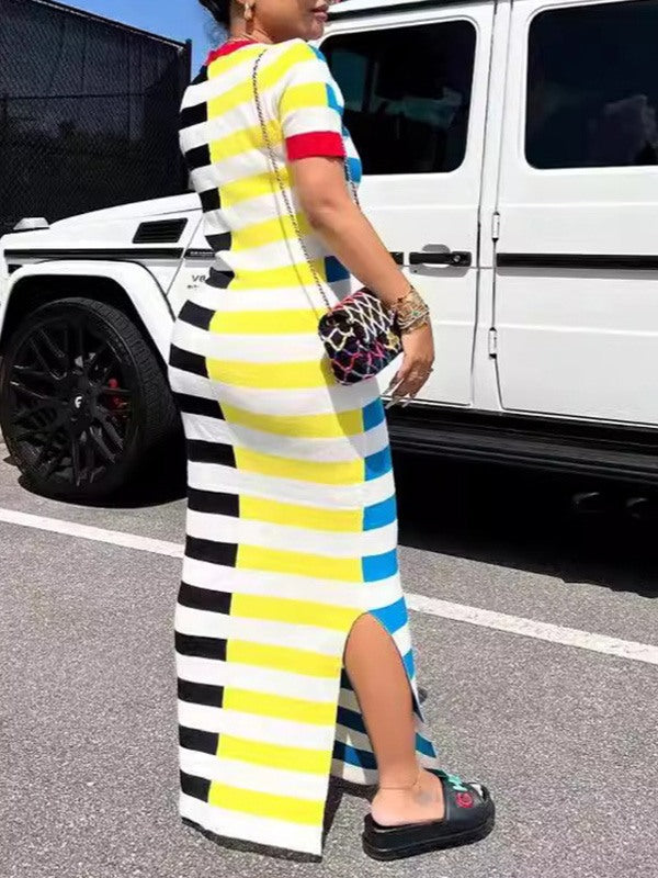 Indiebeautie Stripe Side-Slit Dress