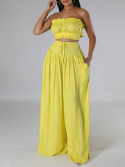 Indiebeautie Solid Bandeau Top & Wide-Leg Pants Set