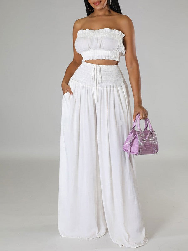 Indiebeautie Solid Bandeau Top & Wide-Leg Pants Set