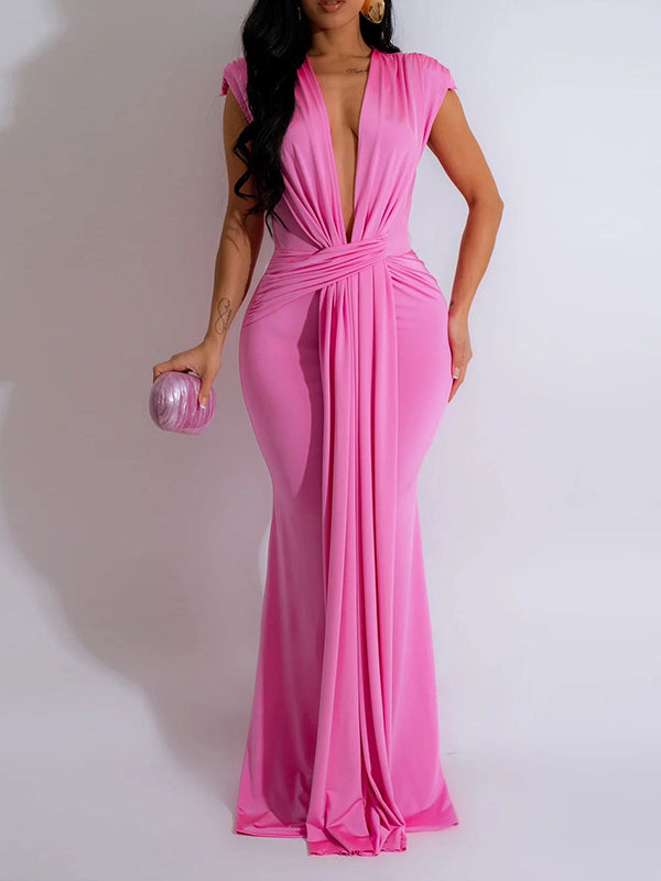 Indiebeautie Plunge Sleeveless Maxi Dress