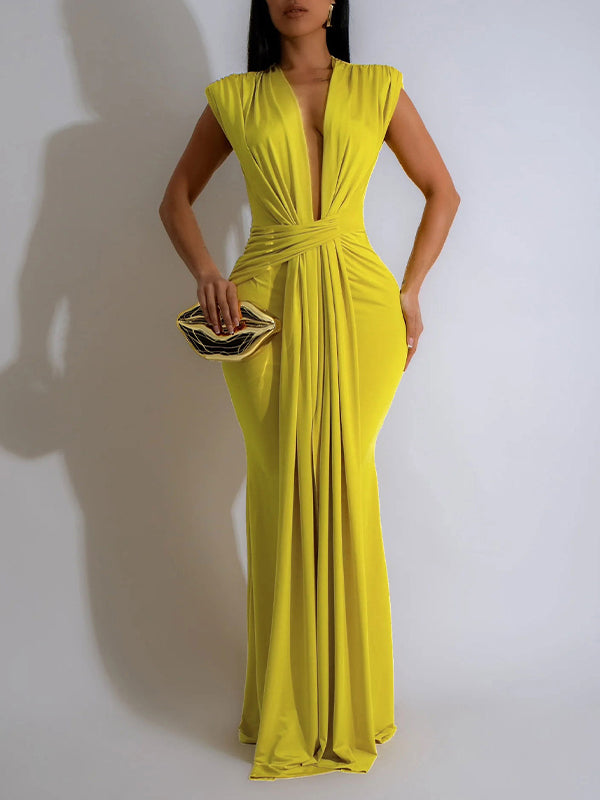 Indiebeautie Plunge Sleeveless Maxi Dress