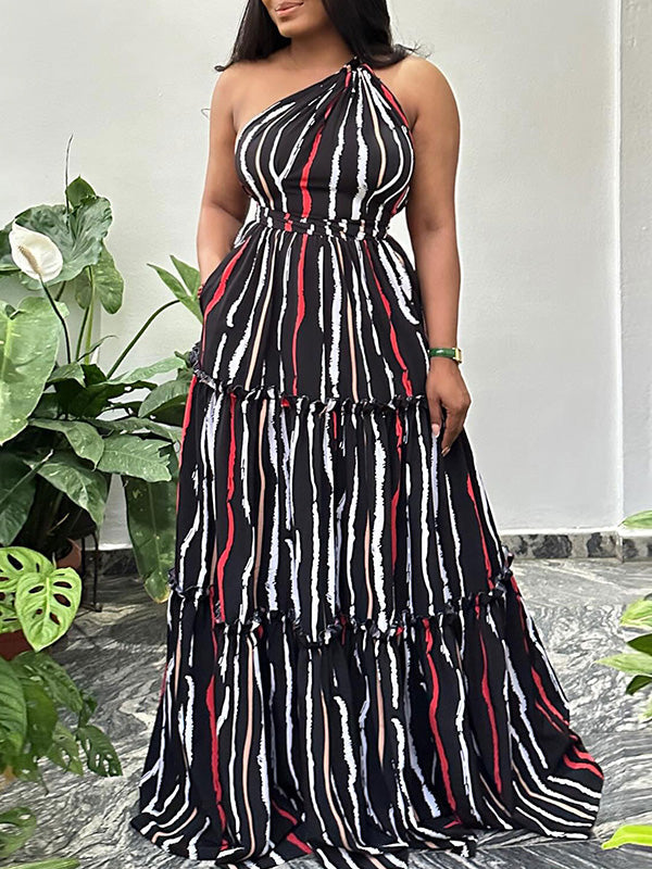 Printed One-Shoulder Maxi Dress