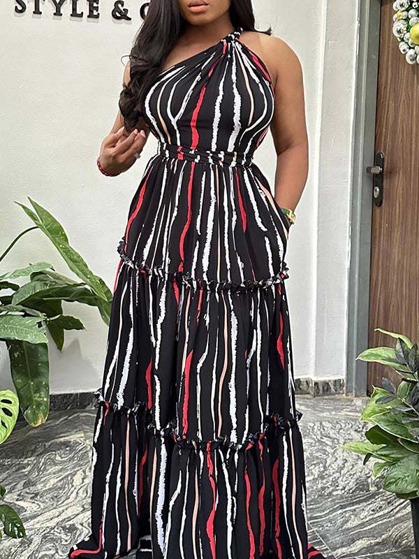 Printed One-Shoulder Maxi Dress