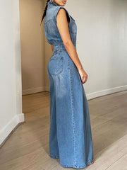 Indiebeautie Button-Front Denim Jumpsuit