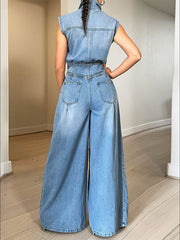 Indiebeautie Button-Front Denim Jumpsuit