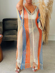 Fringe Mesh Cover Dress--Clearance