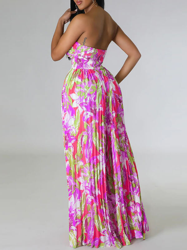 Printed Strapless Pleated Jumpsuit