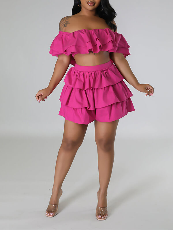 Indiebeautie Ruffle Crop Top & Shorts Set