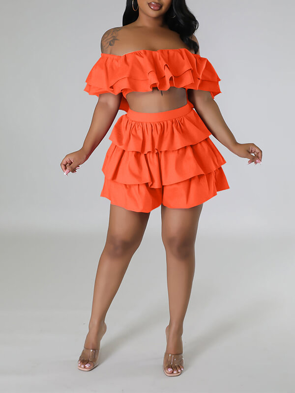 Indiebeautie Ruffle Crop Top & Shorts Set