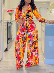 Indiebeautie Printed Shirt & Wide-Leg Pants Set