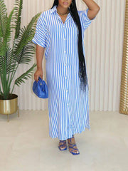 Indiebeautie Stripe Side-Slit Shirt Dress