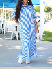 Indiebeautie Stripe Side-Slit Shirt Dress