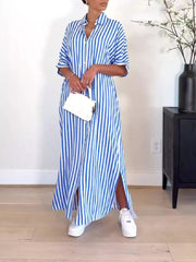 Indiebeautie Stripe Side-Slit Shirt Dress