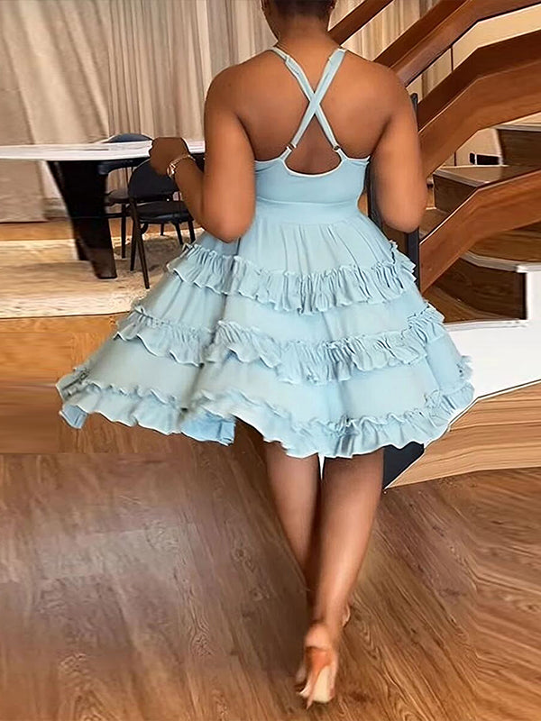 Indiebeautie – Einfarbiges Camisole-Kleid mit Rüschen