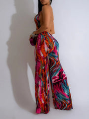 Printed Plunge Halter Jumpsuit