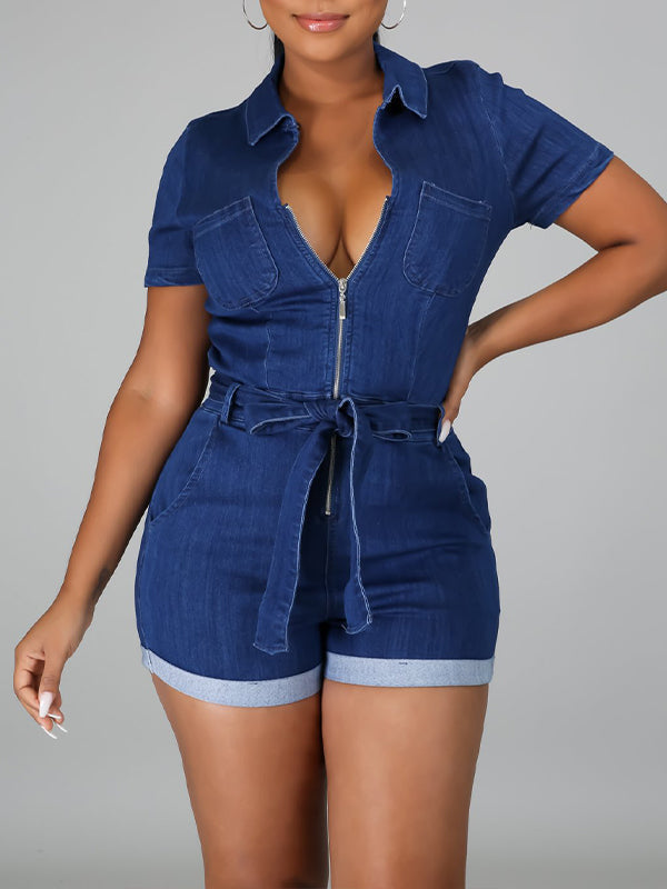 Zip-Front Tied Romper