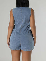 Snap-Front Sleeveless Denim Romper