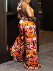 Indiebeautie Printed Halter Wide-Leg Jumpsuit