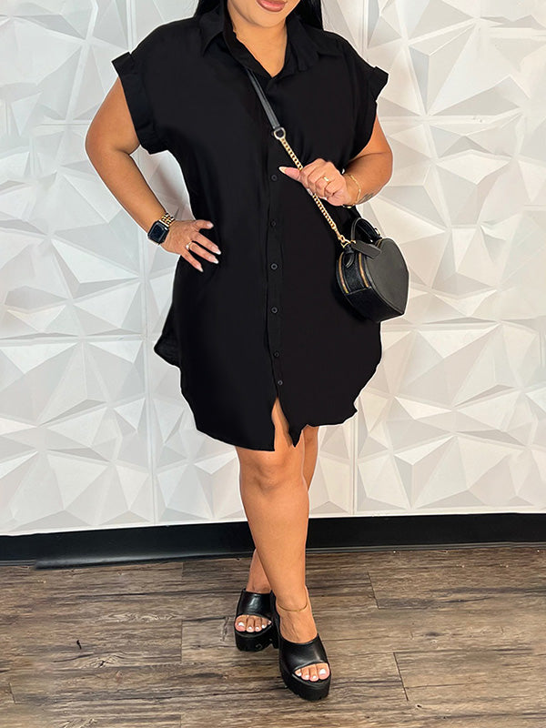 Indiebeautie Solid Button-Front Shirt Dress