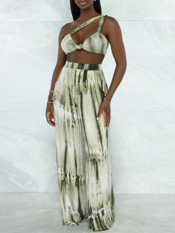 Printed Bandeau Top & Wide-Leg Pants Set