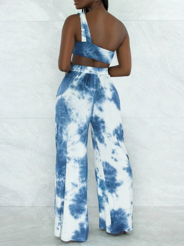 Printed Bandeau Top & Wide-Leg Pants Set