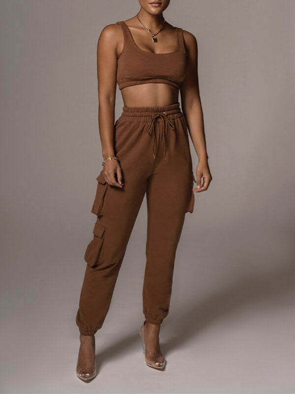 Cropped Tank Top & Cargo Pants Set