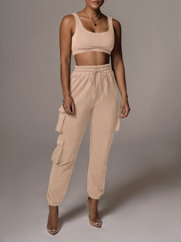 Cropped Tank Top & Cargo Pants Set