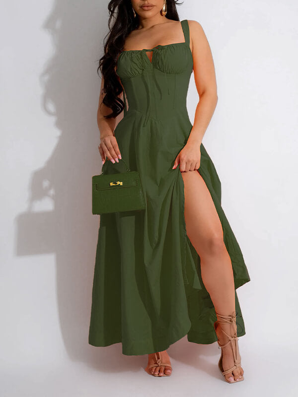 Einfarbiges Camisole-Kleid mit Bindeband – Ausverkauf