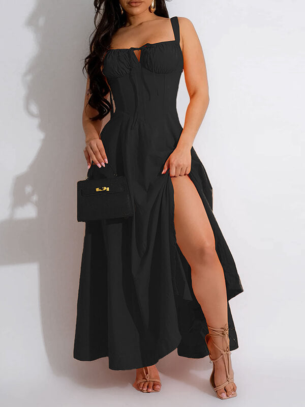 Einfarbiges Camisole-Kleid mit Bindeband – Ausverkauf