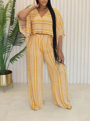 Stripe V-Neck Top & Pants Set