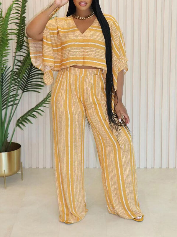 Stripe V-Neck Top & Pants Set