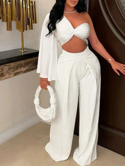 Indiebeautie Solid One-Shoulder Crop Top & Pants Set