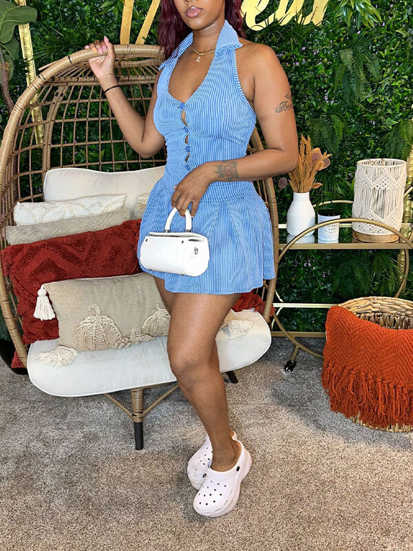 Indiebeautie Button Front Halter Dress