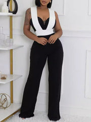 Two-Tone Sleeveless Jumpsuit