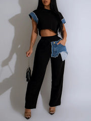 Denim Combo Pants Set