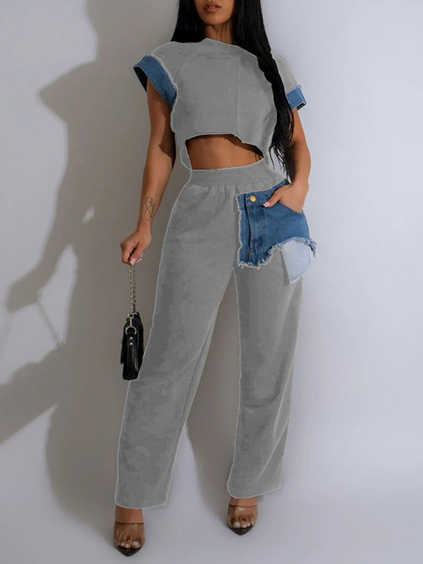 Denim Combo Pants Set