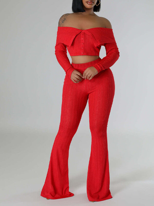 Off-Shoulder Button Top & Pants Set