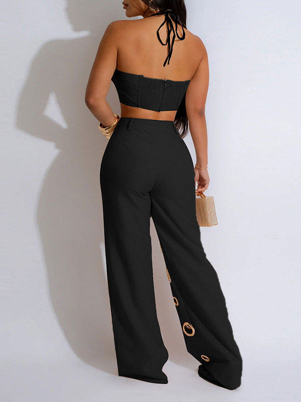 Halter Crop Top & Cutout Pants Set