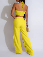 Halter Crop Top & Cutout Pants Set