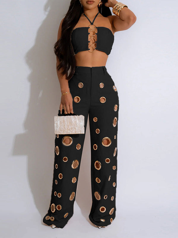 Halter Crop Top & Cutout Pants Set