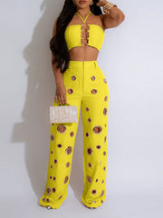 Halter Crop Top & Cutout Pants Set