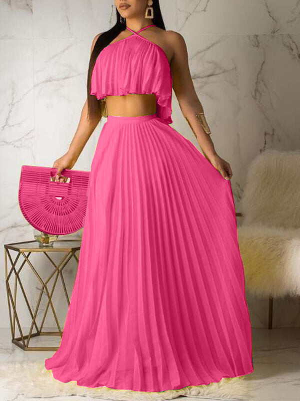 Indiebeautie Pleated Crop Top & Skirt Set