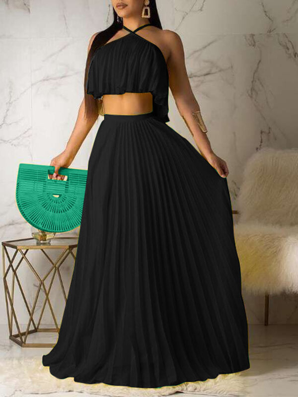 Indiebeautie Pleated Crop Top & Skirt Set